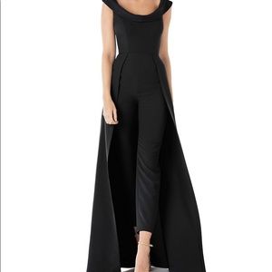 Kay Unger Anais Cap Sleeve Overlay Skirt Jumpsuit